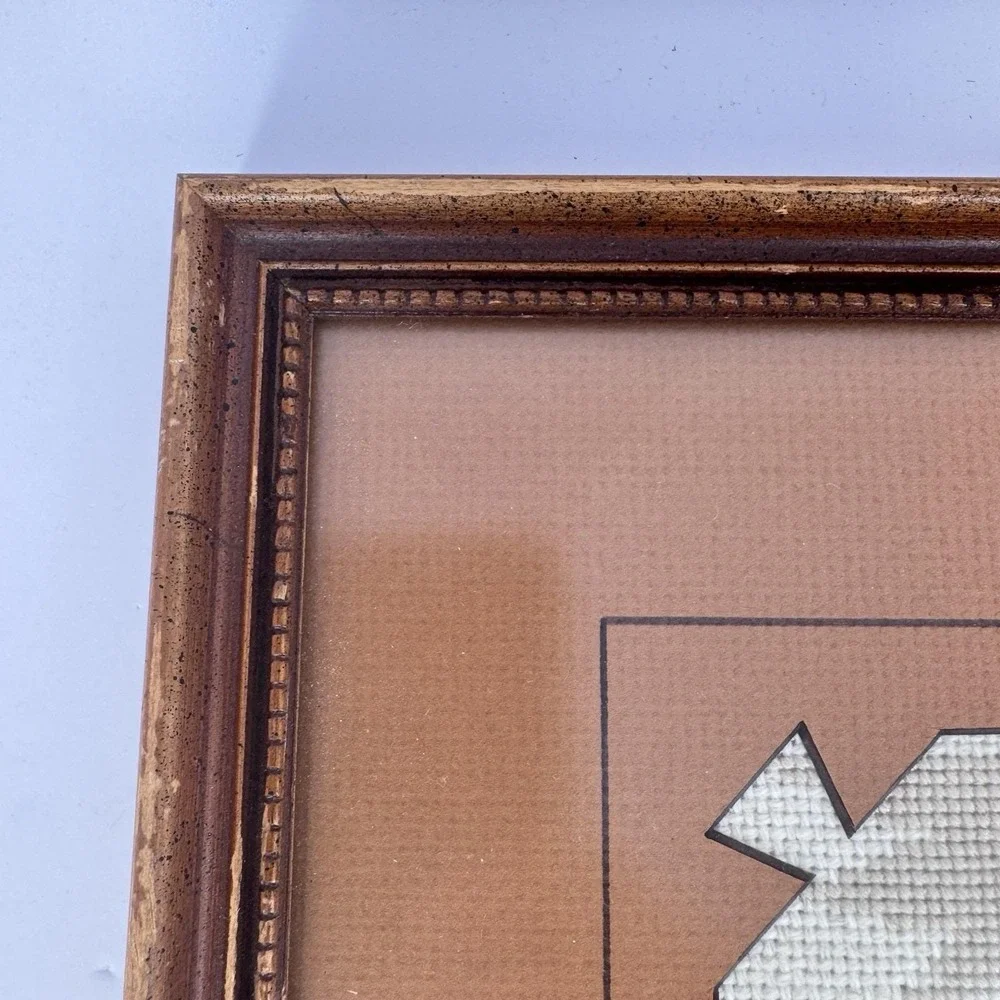 Framed‎ Hand Stitched Needlepoint Southwest Scene Wall Art Brown Frame 14x15